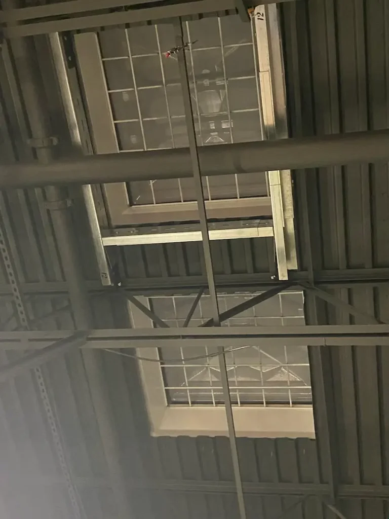 Interior view of a warehouse ceiling