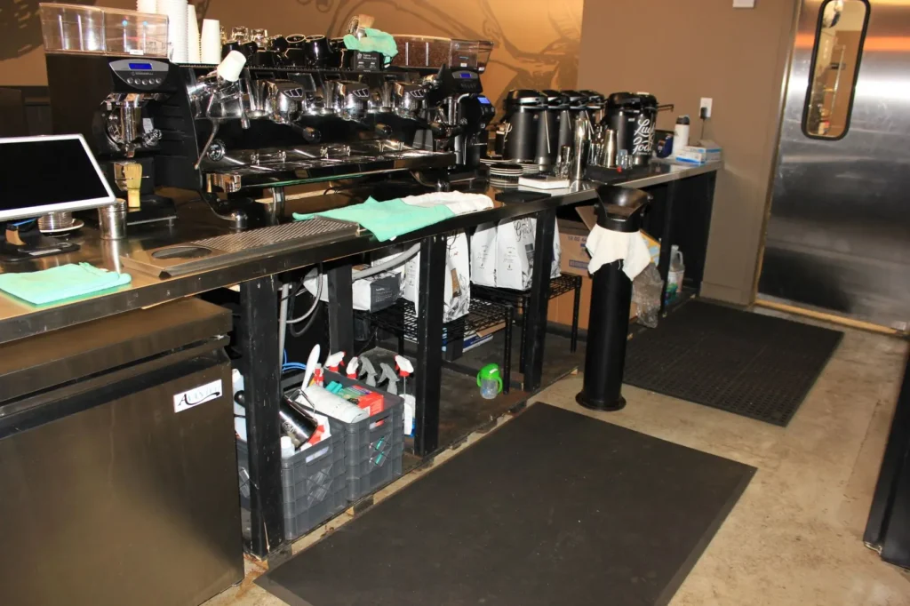 A black mat placed on the floor