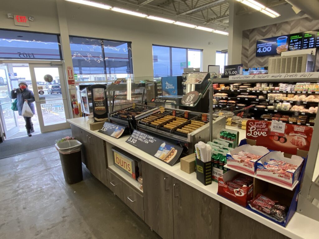 Convenience store remodel with updated hot and cold food line bakery case and service counter