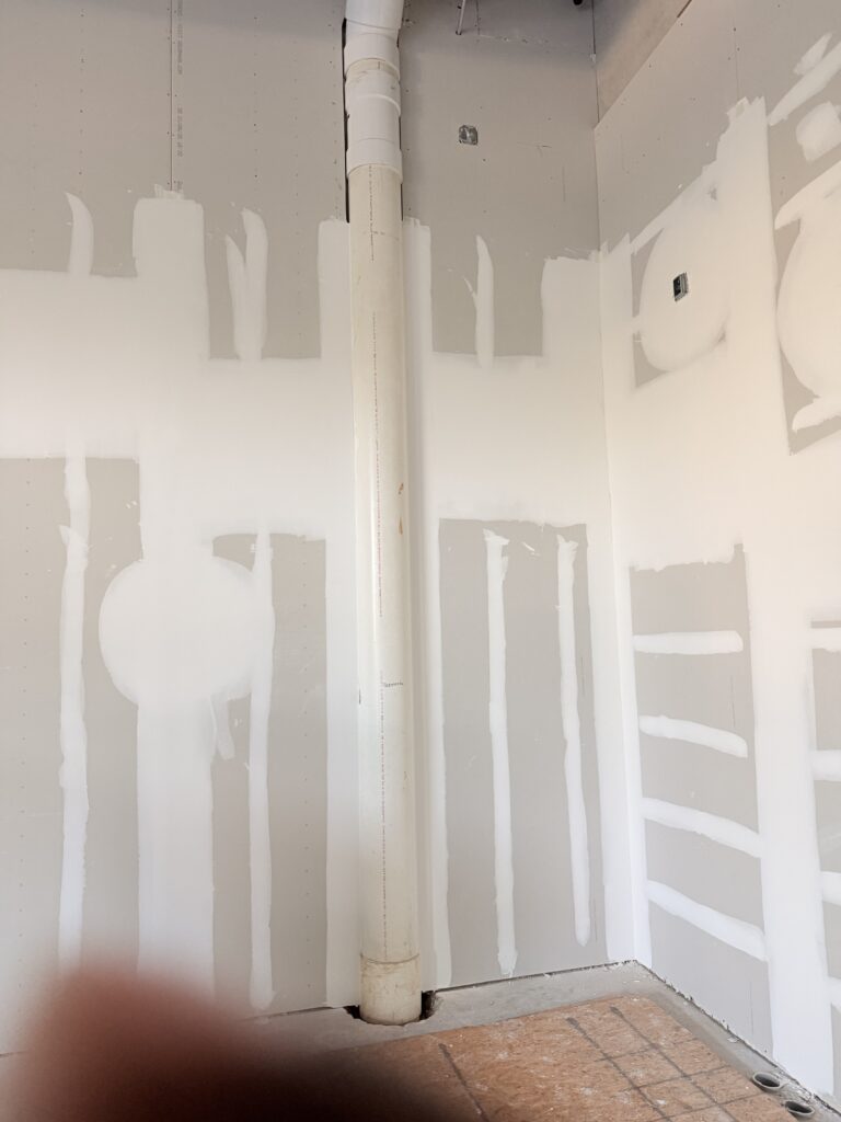 Taped and finished drywall ready for paint in commercial restaurant construction