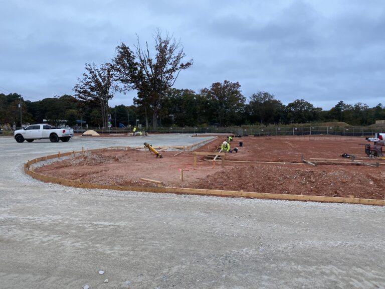Lidl supermarket curb layout and parking lot preparation during ground-up construction in Decatur GA